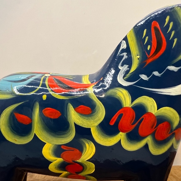 Nils Olsson Blue Dala Wood Swedish Horse 7” Inch Carved Hand Painted Vintage - Picture 10 of 16